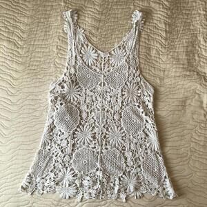 ✨SOLD✨ White crochet tank top size S boho festival cottagecore